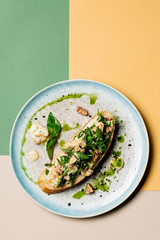 Delicious Bruschetta. Traditional italian cuisine appetizer. Food and menu concept.
