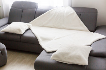 white pillows on a gray sofa background decoration