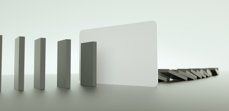 White Blank Creditcard  Stop Falling Black Domino Pieces.Blanko card for text logo symbol.
