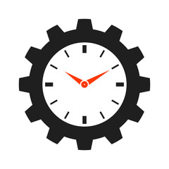 Clock and gear icon. Flat style icon. Isolated on white background. 