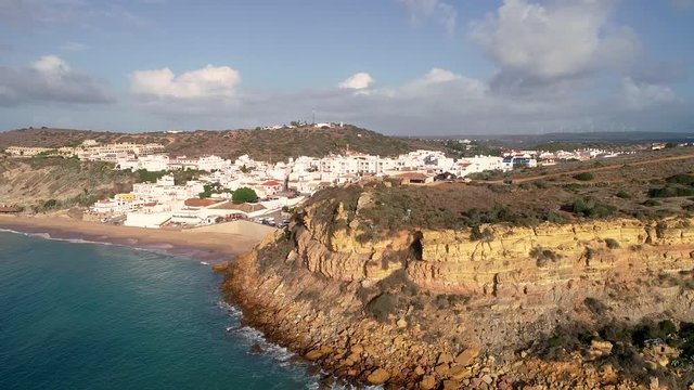 Aerial view of Praia do Burgau, Budens, Portugal