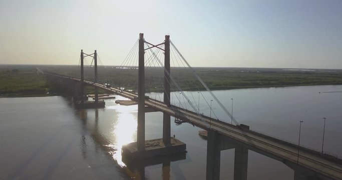 Aerial view of the Zarate Brazo Largo bridge, in Argentina, that crosses the Paran&aacute; river between the province of Buenos Aires and Entre rios.