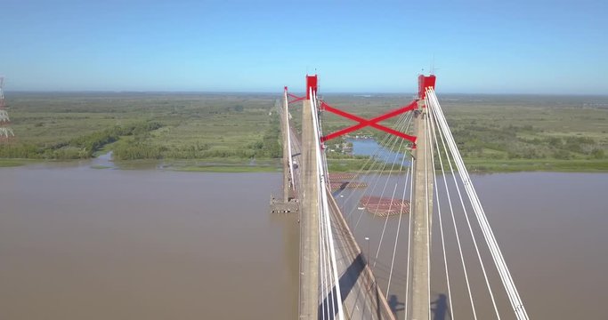 Aerial view of the Zarate Brazo Largo bridge, in Argentina, that crosses the Paran&aacute; river between the province of Buenos Aires and Entre rios.