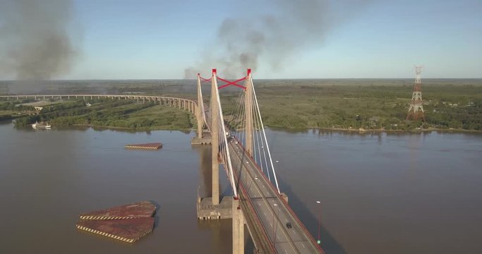 Aerial view of the Zarate Brazo Largo bridge, in Argentina, that crosses the Paran&aacute; river between the province of Buenos Aires and Entre rios.