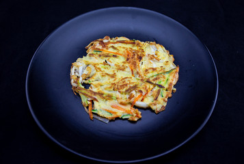 Cuttlefish, zucchini, spring onion and carrot pancake