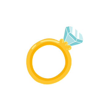 Engagement ring with diamonds. Isolated flat vector illustration in simple cartoon style on a white background.