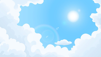Blue Sky With White Clouds Clear Sunny Day, Landscape, Background With Clouds, Vector Illustration