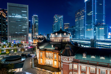 Beautiful night scene of Tokyo Station, the capital of Japan and the biggest and busiest terminal...