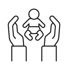 Child adoption black line icon. Hand holding baby, childcare concept. Not traditional family. Lesbian and Gay parents. Sign for web page, mobile app, logo. Editable stroke