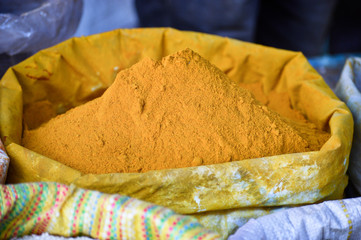 Moroccoan colorful spices, herbs, stalls at markets and souks