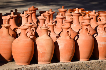 Fototapeta na wymiar Pilles of pottery at the markets for sale in Morocco