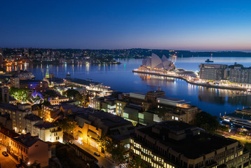sunrise, Aerial view of Sydney with Harbour Bridge, Australia