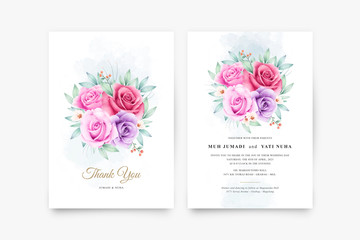 Beautiful floral bouquet watercolor on wedding card template