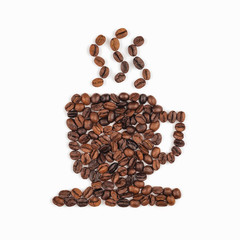 Coffee beans arranged in coffee cup shape