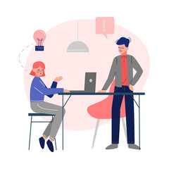 Business People Characters Working in Creative Coworking Space, Modern Office Interior Vector Illustration