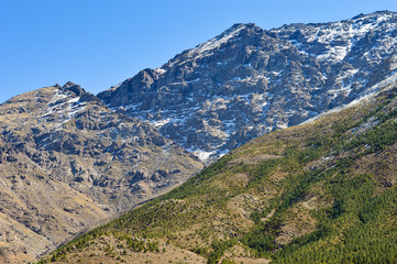 Fototapeta na wymiar High atlas mountains including mount ain Jabal Toubkal from Imlil and the valley around