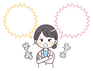 女性、医者、ふきだし、怒る