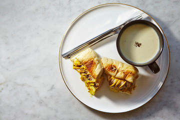 White sausage hot dog with potage 