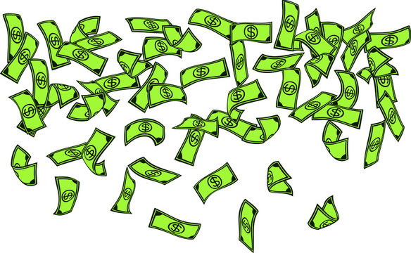 Raining Money Icon, Banknote Rain Background, Vector 