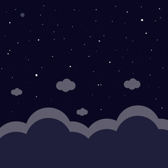 Fototapeta na wymiar Sky night background with white clouds and stars vector illustration