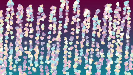 Realistic Background with Confetti of Hearts Glitter Particles. Sparkle Lights Texture. Celebration pattern. Light Spots. Explosion of Confetti. Glitter Vector Illustration. Design for Banner.