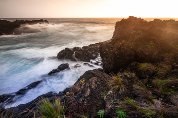 Obraz premium Azores Island | rocks in ocean, sunset