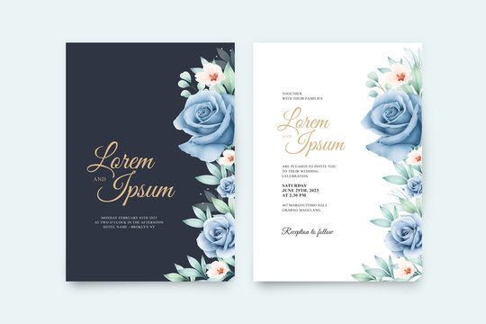 Wedding card set with beautiful flowers and laves watercolor