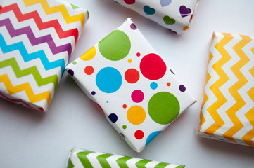 Obraz premium greeting card with bright multi-colored boxes