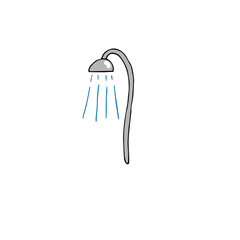 Shower with running water, vector illustration in gray and blue, hand drawing