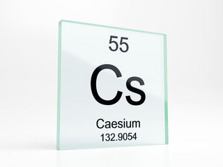 Caesium element symbol from periodic table on glass icon - realistic 3D render
