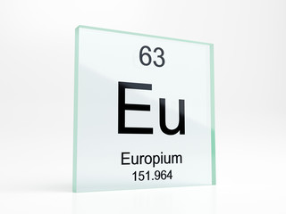 Europium element symbol from periodic table on glass icon - realistic 3D render