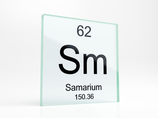 Samarium element symbol from periodic table on glass icon - realistic 3D render