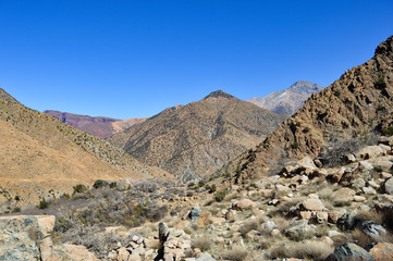 Berber villages and houses made out of clay at the hills and mountains of High Atlas 