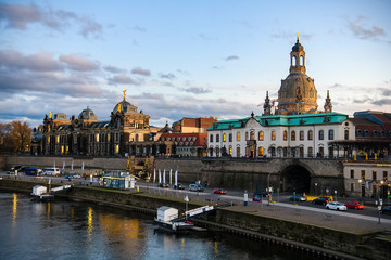 Obraz premium Evening view to cityscape of Dresden, Saxony, Germany. November 2019
