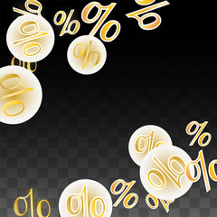 Luxury Vector Gold Percentage Sign Confetti on Transparent. Percent Sale Background. Business, Economics Print. Discount Illustration. Promotion Poster. Black Friday Banner. Special offer Template.