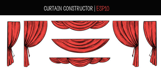 Сurtain construction. Set of hand drawn sketches converted to vector. Isolated - obrazy, fototapety, plakaty