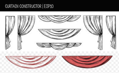 Сurtain construction. Set of hand drawn sketches converted to vector. Isolated - obrazy, fototapety, plakaty