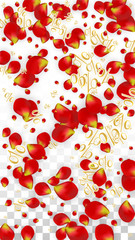 Spring romantic background with hearts and petals.