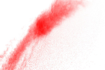 Fototapeta na wymiar Red powder explosion on white background. Colored cloud. Colorful dust explode