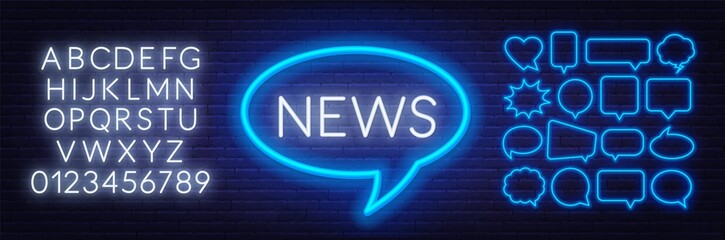 News neon sign on a dark background. Template for design with fonts.