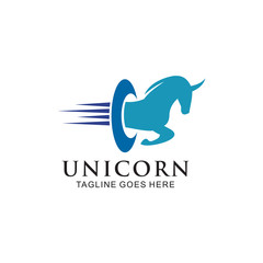 Unicorn mythological animal logo design vector template
