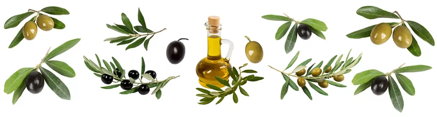 Foto op Plexiglas Collage of olives, olive branches, olive oil bottles © vesta48