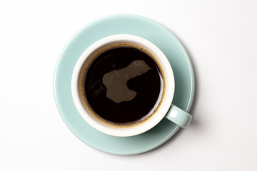 blue coffee cup top view closeup isolated on white background.