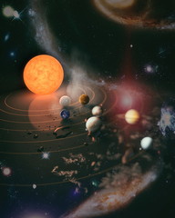 Solar system planet, comet, sun and star. Sun, mercury, Venus, planet earth, Mars, Jupiter, Saturn, Uranus, Neptune. Elements of this image furnished by NASA. © Maximusdn