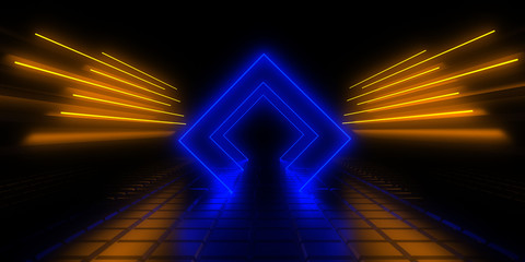 3D abstract background with neon lights. 3d illustration