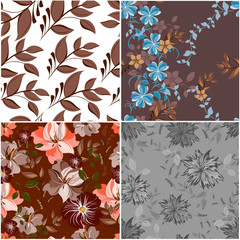 Vector set abstract background flowers seamless pattern