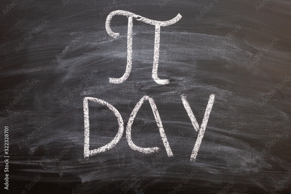 Wall mural The symbol of number PI day written chalk on a blackboard