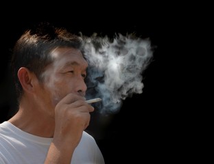 Asian man smoke, harmful to health Cause serious illness may be fatal or dead, healthy careful...