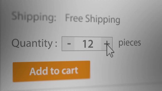 Mouse Cursor Clicking Quantity Increment Button. Online Shopping Concepts.