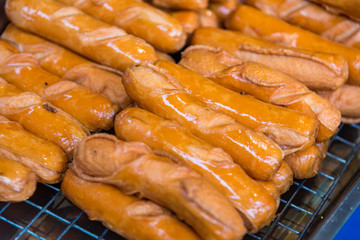 Sausage fried at street food.